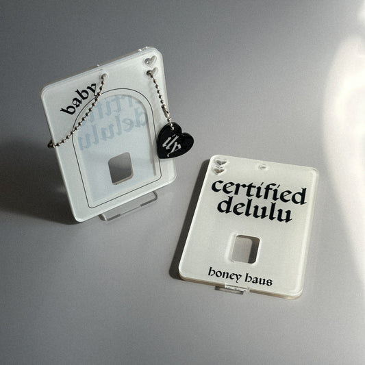 K-POP Certified Delulu Acrylic Photocard Holder with heart keychain