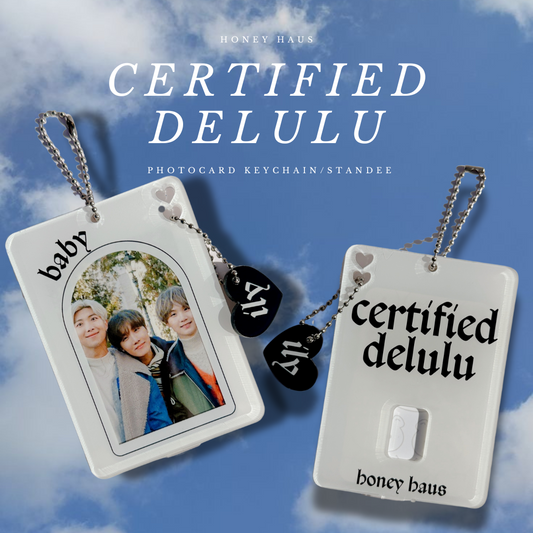 K-POP Certified Delulu Acrylic Photocard Holder with heart keychain